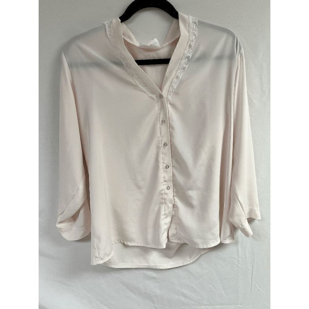Carole Hochman Womens Button Down Silk Long Sleeve Casual Shirt Khaki